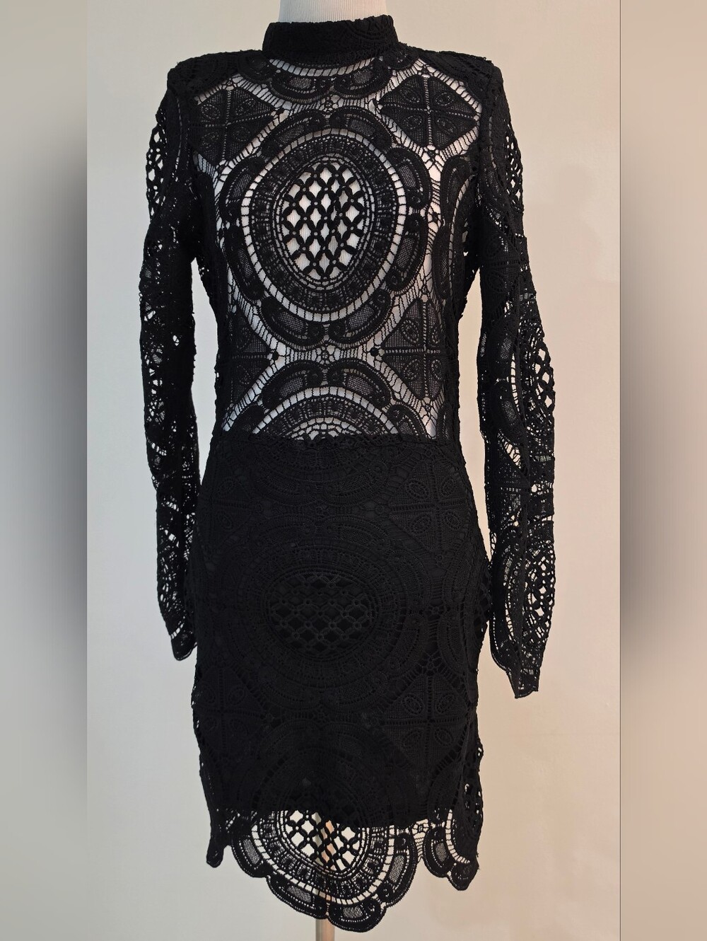 Black Lace Long-Sleeve Bodycon Dress